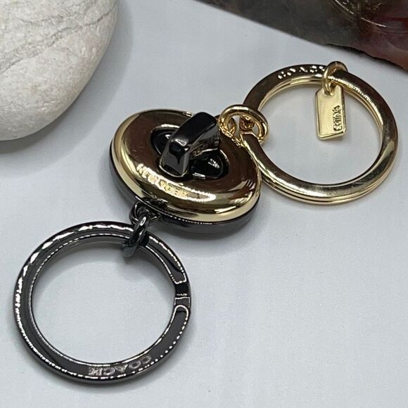 COACH Gold Black dual Fob Twist Loc PurseCharm/Key Fob NWOT - Picture 16 of 16